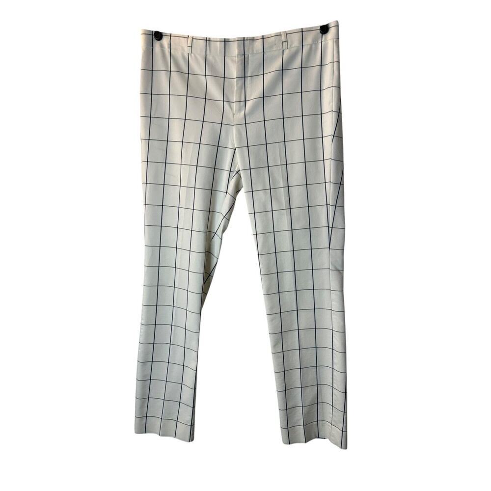 Banana Republic Ryan Pants Size 14L White Black Checkered Mid Rise Straight Leg‎